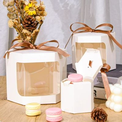Customized White Cardboard Cake Box with Window 4 and 6 Hole Cupcake Packaging Box