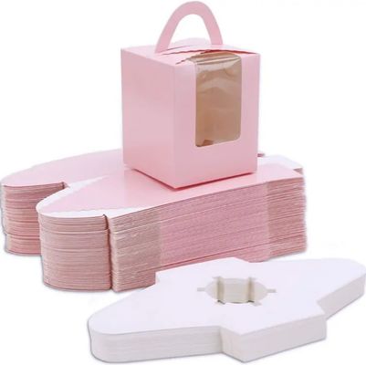 Portable Cupcake Packaging Box with Lid and Window Insert Customized Pink Color