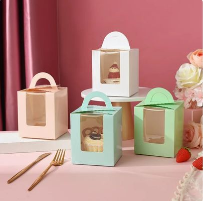 Portable Cupcake Packaging Box with Lid and Window Insert Customized Pink Color