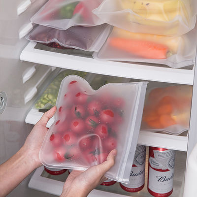 Reusable Leakproof Silicone Food Storage Bag with Zipper Top and Self Sealing Design