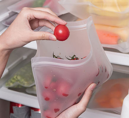 Reusable Leakproof Silicone Food Storage Bag with Zipper Top and Self Sealing Design
