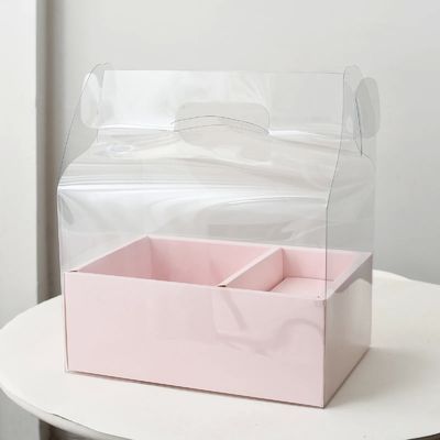 DIY Transparent Flower Cake Boxes PVC Wedding Christmas Birthday Gift Packaging with Handles