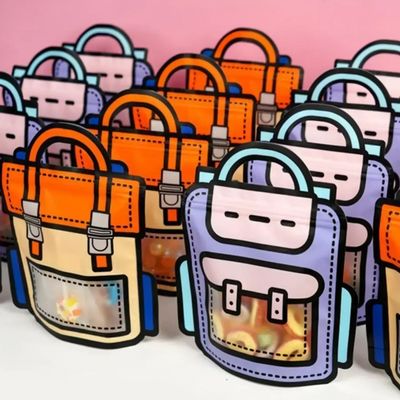 Customizable and Fun Transparent Cartoon Reusable Backpack Shaped Zipper Plastic Gift Bag