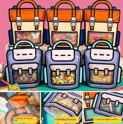 Customizable and Fun Transparent Cartoon Reusable Backpack Shaped Zipper Plastic Gift Bag