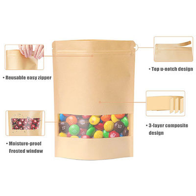Disposable Brown/White Kraft Paper Bag for Food Storage Custom Printed Ziplock Package