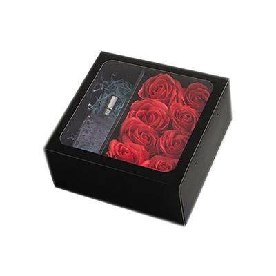Packaging Gift Flower Box with Handle Customized Square Design PVC Transparent Window