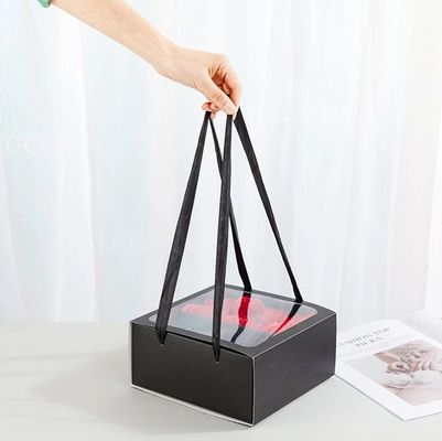 Packaging Gift Flower Box with Handle Customized Square Design PVC Transparent Window