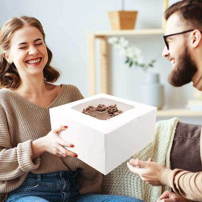White Paper Bakery Box with Window Square Cardboard Disposable Cake Box