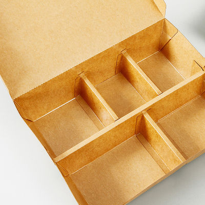 Disposable 5 Squares Wood Pulp Paper Lunch Box for Eco-friendly Fast Food Packaging