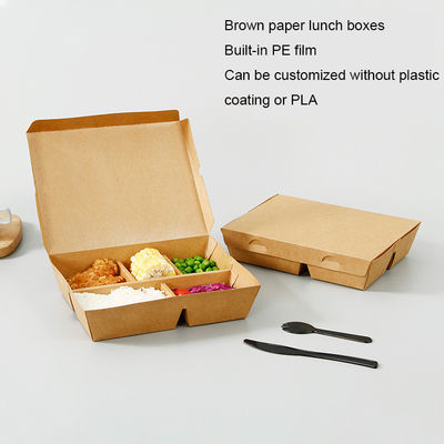 5 Squares of Brown Paper Lunch Box Eco-Friendly and Customizable Packaging for Fast Food