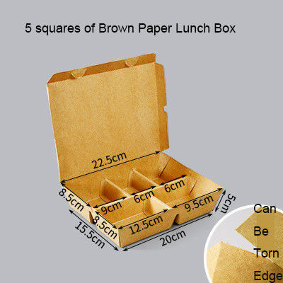 5 Squares of Brown Paper Lunch Box Eco-Friendly and Customizable Packaging for Fast Food