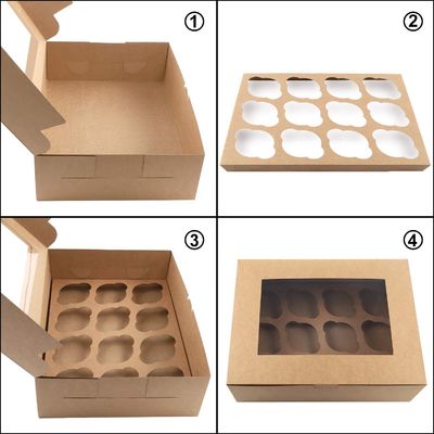 Food Industry Brown Kraft Paper 12 Count Bakery Carrier Box for Muffins Pastries Cupcake