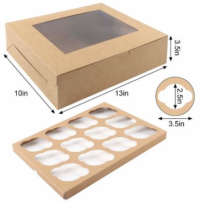 12x12x12 Kraft Paper Custom Cupcake Packing Cake With Clear Window