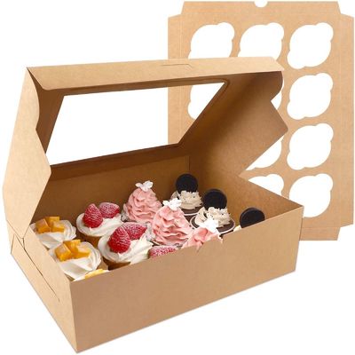 Window Packaging Bakery Cake Box with Inserts 12 Hole Cupcake Holder in Kraft Paper
