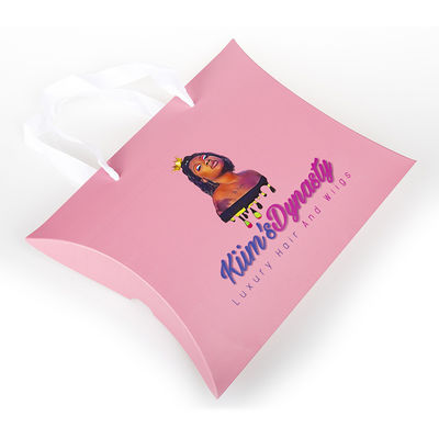 Custom Paper Bags For Hair Extension Packaging Kraft Pillow Box With Hand Length Handle