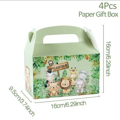 Custom Animal Print Handle Paper Box for Kids' Jungle Theme Birthday and Baby Shower