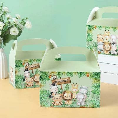 Custom Animal Print Handle Paper Box for Kids' Jungle Theme Birthday and Baby Shower