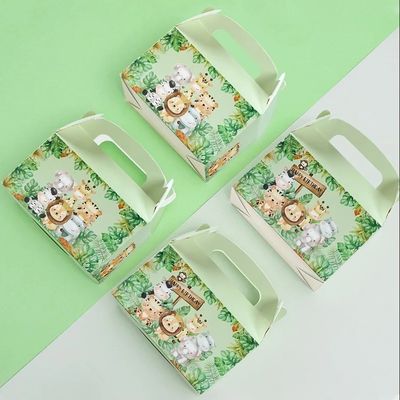 Custom Animal Print Handle Paper Box for Kids' Jungle Theme Birthday and Baby Shower