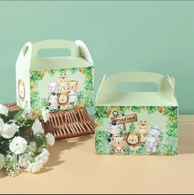 Custom Animal Print Handle Paper Box for Kids' Jungle Theme Birthday and Baby Shower