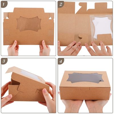 Transparent Bento Donut Cake Pastry Cookie Cupcake Box with Clear Window Kraft Paper
