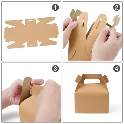 Recyclable Disposable Bakery Takeaway Brown Kcraft Cake Box Cake Card Box with Handle