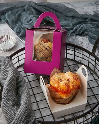 2.5 Inches Tall Custom Logo Transparent Plastic Cup Cake Box with Window Insert and Handle